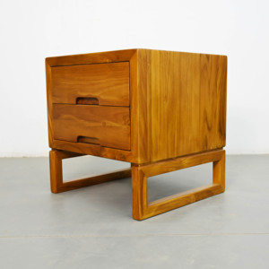 Table de chevet nordique moderne et contemporaine en teck avec 2 tiroirs Table de chevet en bois pratique pour la décoration de meubles de chambre à coucher d'hôtel à la maison - Product Image 4