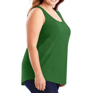 เสื้อกล้ามผู้หญิงสีเขียวเข้ม ไซส์ใหญ่ แบบไม่มีแขน คอกว้าง ผ้าคอตตอนผสม เหมาะสำหรับฤดูร้อน เสื้อแคมิโอเวอร์ฟอร์ม ผู้ผลิต OEM - Product Image 2