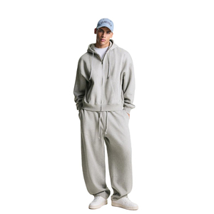 Chándal gris con capucha para hombre, largo completo, holgado, oversize, informal, de color liso, con cierre de cordón, para otoño - Product Image 2