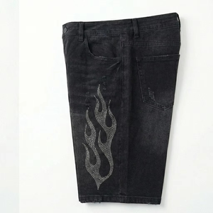 Men's Black Denim Bermuda Shorts Mid Waist Button Fly Casual Style Woven Cotton Breathable Pockets Solid Color - Product Image 3