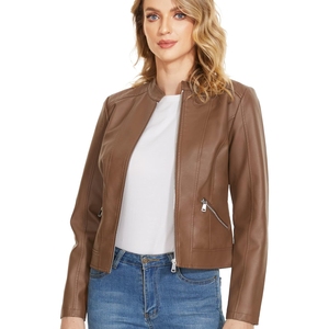 Chaqueta de Cuero Genuino para Mujer, Estilo Motero, Invierno, Transpirable, Resistente al Viento, Color Liso, Directo de Fábrica - Product Image 5