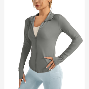 Chaqueta de Yoga para Mujer, Tejido Elástico, Cuello Alto, Corte Ajustado, Cierre de Cremallera, Transpirable, Spandex, Manga Larga - Product Image 1