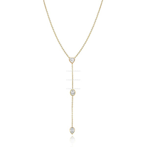 Lariat Multi Shape Bezel Lab Diamond Necklace, 14K Diamond <b>Drop</b> Necklace, Modern Layered Y Necklace, Minimalist Luxury Jewelry - Product Image 3