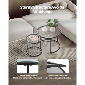 Modern Nesting Coffee <b>Table</b> Set of 2 23.6 in Glass End <b>Side</b> <b>Tables</b> for <b>Small</b> Places Night Stand <b>Side</b> <b>Tables</b> for Living Room - Product Image 3