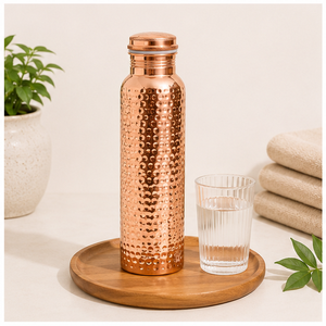 Bouteille d'eau de voyage personnalisable en cuivre martelé pur, artisanale, moderne, ayurvédique, bien-être, anti-fuite, écologique - Product Image 3