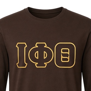 T-shirt à manches longues et col rond pour homme, marron, avec motif de lettres grecques dorées, style décontracté en coton, style fraternité, pour tous les jours - Product Image 5