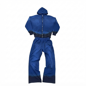 Custom Vintage Cotton Jogging Set Zip up Acid Wash Tracksuit Streetwear Hoodie and Straight Leg <b>Flared</b> Sweatpants <b>Men</b> & Women - Product Image 5