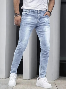 Customized embroidery <b>boot</b> cut stacked <b>pants</b> mens ripped denim jeans for men - Product Image 4