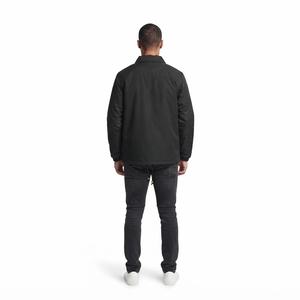 Men's <b>Black</b> Ripstop Coach Jacket-100% Cotton Boxy Fit <b>Windbreaker</b> with Brass Snaps Custom Wholesale OEM - Product Image 2