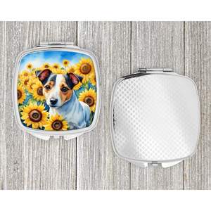 Women and Girls' <b>Compact</b> Travel Makeup <b>Mirror</b> Jack Russell Terrier Sunflowers Decorative Pocket Folding Handheld Gift - Product Image 4