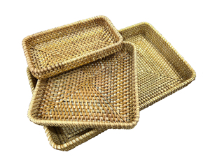 Bandejas Flotantes para Desayuno al por Mayor, Bandejas Rectangulares de Ratán Tradicionales Premium de Vietnam con Borde Alto, Juego de 3 para Suministro a Hoteles y Hogares - Product Image 3