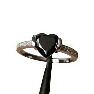 Anillo de moissanita con forma de corazón negro de Plata de Ley 925, pedido personalizado para mujer, joyería de moda, otro collar de diamantes - Product Image 1