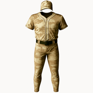 Men's Baseball Uniform Set Camouflage Print Short Sleeve Jersey Pants <b>Hat</b> Fitted Quick Dry Breathable UV Protection 100% - Product Image 1