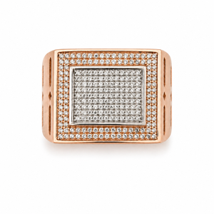 Solid 18K Gold <b>Mens</b> Diamond Double Halo Rectangular Signet <b>Ring</b> Micro Pave Cluster Geometric High Polish Statement Wedding Party - Product Image 1