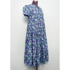 Magnifique Robe Midi en Coton Lavable Écologique à Imprimé Floral, Faite à la Main, Manches Courtes, pour Femme, Style Plage Estival Fluide et Naturel - Product Image 4