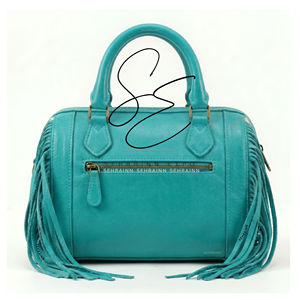 Sac de voyage mini en cuir de vachette à poils, sac à main à franges en cuir turquoise, sac à main Speedy en cuir de vachette style western pour femme - Product Image 5