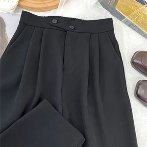 Pantalon large plissé taille haute pour femme, coupe ample, longueur cheville, couleur unie, style décontracté automne, en crêpe, fermeture boutonnée - Product Image 6