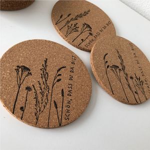Sous-verres en liège personnalisés en gros, imprimé botanique, ronds, résistants à la chaleur, cadeaux souvenirs de mariage, décoration de table - Product Image 1