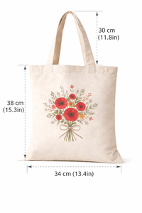 Bolsa de Mano de Lona de Algodón Ecológica con Estampado de Flores Rojas, Bolsa de Compras Reutilizable para Mujer - Product Image 4