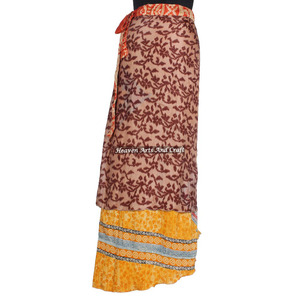 Nouvelle collection Bohème de jupes longues en soie de sari recyclée réversibles, jupes longues magiques en soie de sari recyclée, jupes longues imprimées indiennes à enrouler - Product Image 2