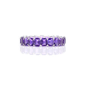 Bague d'éternité complète en améthyste violette 5,23 CT, or blanc 14 carats, empilable, bijoux fins pour femme, cadeau d'anniversaire pour elle - Product Image 1