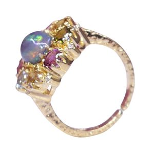 Vintage Classic 22k <b>Gold</b> Plated Channel Setting Gemstone <b>Opal</b> Cluster Cocktail <b>Ring</b> Crown Design Women's Wedding Engagement Gift - Product Image 1