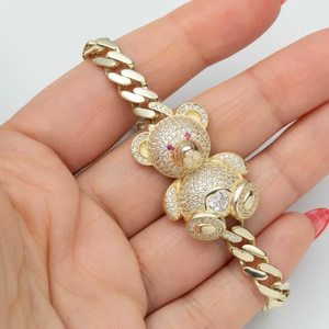 Bracelet chaîne en alliage plaqué or avec ours de dessin animé et strass en cristal, mignon, unisexe, idéal pour un cadeau - Product Image 4
