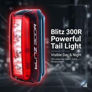 Feux arrière de vélo 300 lumens, lumière LED de vélo de haute qualité, rechargeable par type-C, feu arrière rouge - Product Image 1