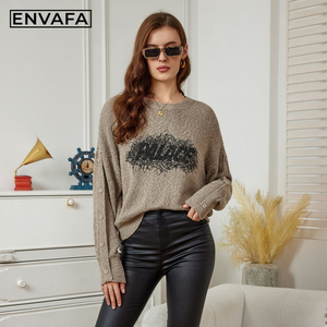 Pull court à col rond pour femme, tricot d'automne à manches longues, décontracté, doux, respirant, anti-rétrécissement, anti-plis, crocheté - Product Image 1