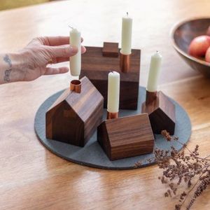 Support à bougie en bois de style nordique, minimaliste moderne, porte-bougie en bois massif pour le salon, la chambre à coucher, la décoration de la maison - Product Image 5