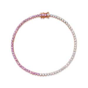 Pulsera de Tenis Riviera de Oro de 14K con Diamantes Naturales y Zafiro Rosa, Joyería Fina, Regalo Elegante - Product Image 1