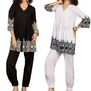 ชุดเซ็ตเข้าชุดกันอย่างลงตัว สไตล์โมเดิร์น นุ่มสบาย สำหรับฤดูร้อนปี 2026 ดีไซน์เนอร์คุณภาพสูง ชุดเซ็ต 2 ชิ้น เสื้อปักลายกับกางเกงขายาว เหมาะสำหรับผู้หญิงที่ชอบความเรียบร้อย - Product Image 2