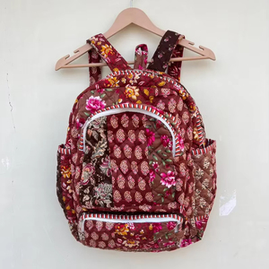 Mochila Acolchada a Rayas para Niñas, Hecha a Mano, de Algodón, para la Escuela, Ligera, para Viajes, con Múltiples Bolsillos, Estilo Boho, 20 Pulgadas - Product Image 1