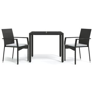 Set da Pranzo da Giardino in Rattan Nero per 2 Persone, Resistente alle Intemperie, Arredamento da Esterno in Stile Contemporaneo - Product Image 2