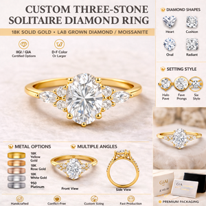 Bague à trois pierres en diamant ovale cultivé en laboratoire, bande torsadée en or 18 carats, certifiée IGI, pour fiançailles - Product Image 5