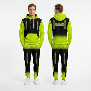 Unisex <b>Yellow</b> Black Hooded <b>Tracksuit</b> 2 Piece Set Gradient Print Sporty Full Sleeve Autumn Wear - Product Image 4
