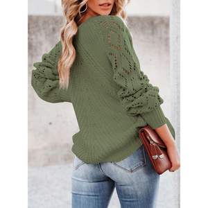 2025 mujeres Premium otoño moda cuello redondo hueco Crochet Tops manga larga suéteres de punto pulóver frente transpirable de moda - Product Image 2