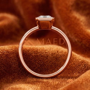 18K Rose Gold Plated Radiant Diamond Ring – Minimalist <b>Pink</b> Gold Vertical Solitaire Romantic Rose Gold Half-Bezel Radiant Ring - Product Image 3