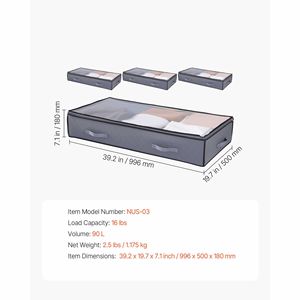 Contenitori Grandi da 90L per Vestiti Sotto il Letto, 39.2 X 19.7 X 7.1 Pollici, con Coperchi Trasparenti e Profilo Basso per Letto - Product Image 5