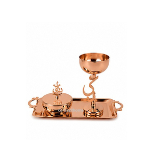 Brass Incense <b>Burner</b> Set With Decorative Finial And Tray Hand-Made <b>For</b> Religious Use All Season - Product Image 1