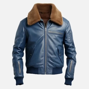 <b>Men's</b> Genuine Leather Winter <b>Jacket</b>-Vintage Style Stand Collar & Front Logo Classic Design - Product Image 1