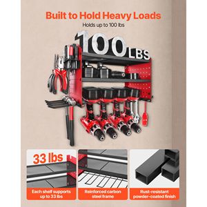 Organizzatore da Parete a 3 Livelli per Utensili Elettrici con 4 Supporti per Trapani e Pannelli Laterali per Stoccaggio Attrezzi - Product Image 3