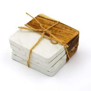 HALF WOODEN AND Marble <b>Coasters</b> With <b>Gold</b> or Silver Natural Wood and Marble Mango <b>coaster</b> Made in India - Product Image 1