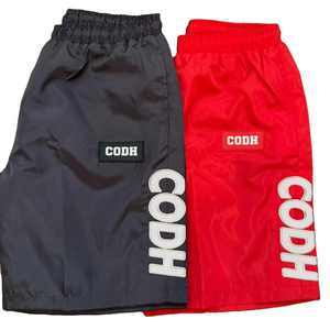 <b>Men's</b> Spring Streetwear 2-Piece Sweat Suit PVC Rubber <b>Patch</b> Logo 100% Polyester Zipper Hoodie Windbreaker <b>Shorts</b> Set Front Logo - Product Image 2