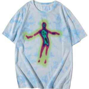 Men's <b>Tie</b>-Dye Short Sleeve O-Neck T-Shirt Casual <b>Knitted</b> Oversized Character Pattern Front Print Regular Fit 100% Cotton Jersey - Product Image 5