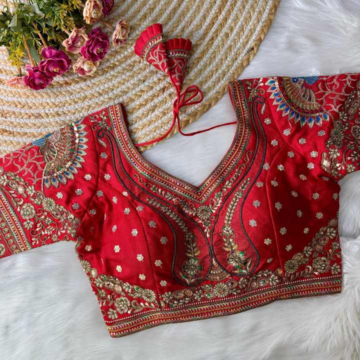 Elegant Ethnic Italian Silk Bridal Blouse Heavy Coding Embroidery with Thread & Sequence Work Size 40-42 Pakistani Style Salwar