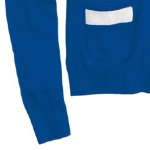 Pull en coton et acrylique à col en maille torsadée bleu royal pour femmes, cardigan de style universitaire - Product Image 6