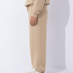 Custom Made Cotton Fleece Heavyweight Straight Leg Wide Bottom Sweatpants Mid Waist Solid Color Summer <b>Lace</b> <b>Elastic</b> Waist - Product Image 2