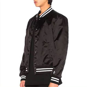 Customized Black Satin Varsity <b>Jacket</b> with Embroidered Patch Stand Collar Sports Bomber Winter Hot Sale Letternman Design - Product Image 2