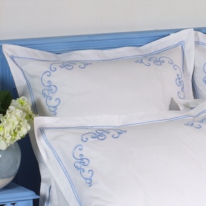 Parures de lit personnalisées en coton brodé bleu géométrique, style européen-américain, 250 fils, lavables en machine, pour la maison, vente en gros - Product Image 4